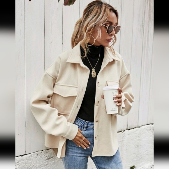 SHEIN Frenchy Flap Pocket High Low Hem Light Coat/Shacket - Picture 3 of 6